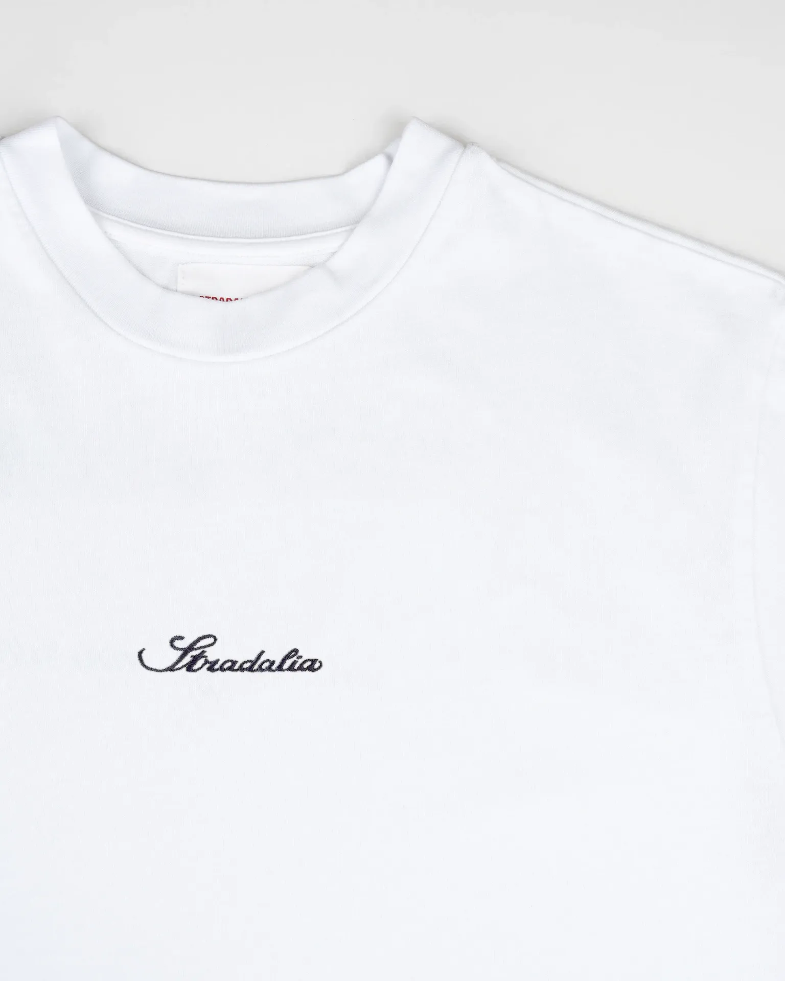 Stradalia Script Logo White Embroidered Tee