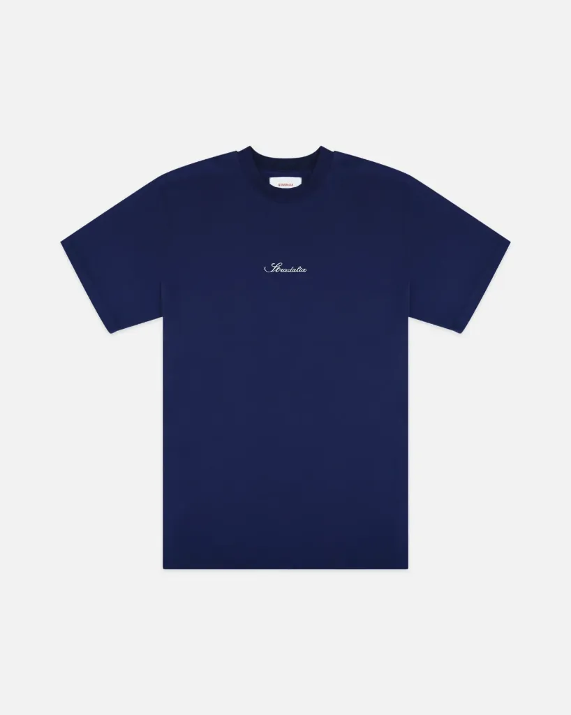 Stradalia Script Logo Navy Embroidered Tee (S)